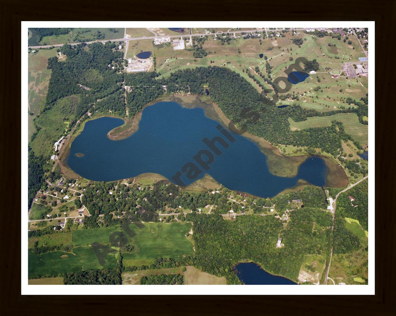 Aerial image of [5776] Fox Lake in Steuben, IN with Black Wood frame