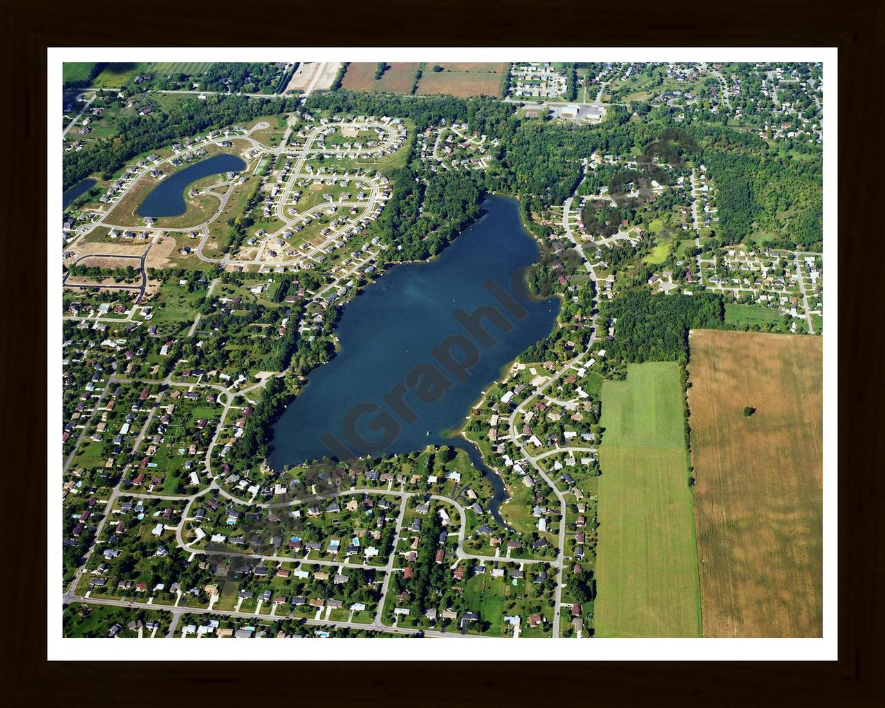 Aerial image of [5778] Lake Geneva in Clinton, MI with Black Wood frame