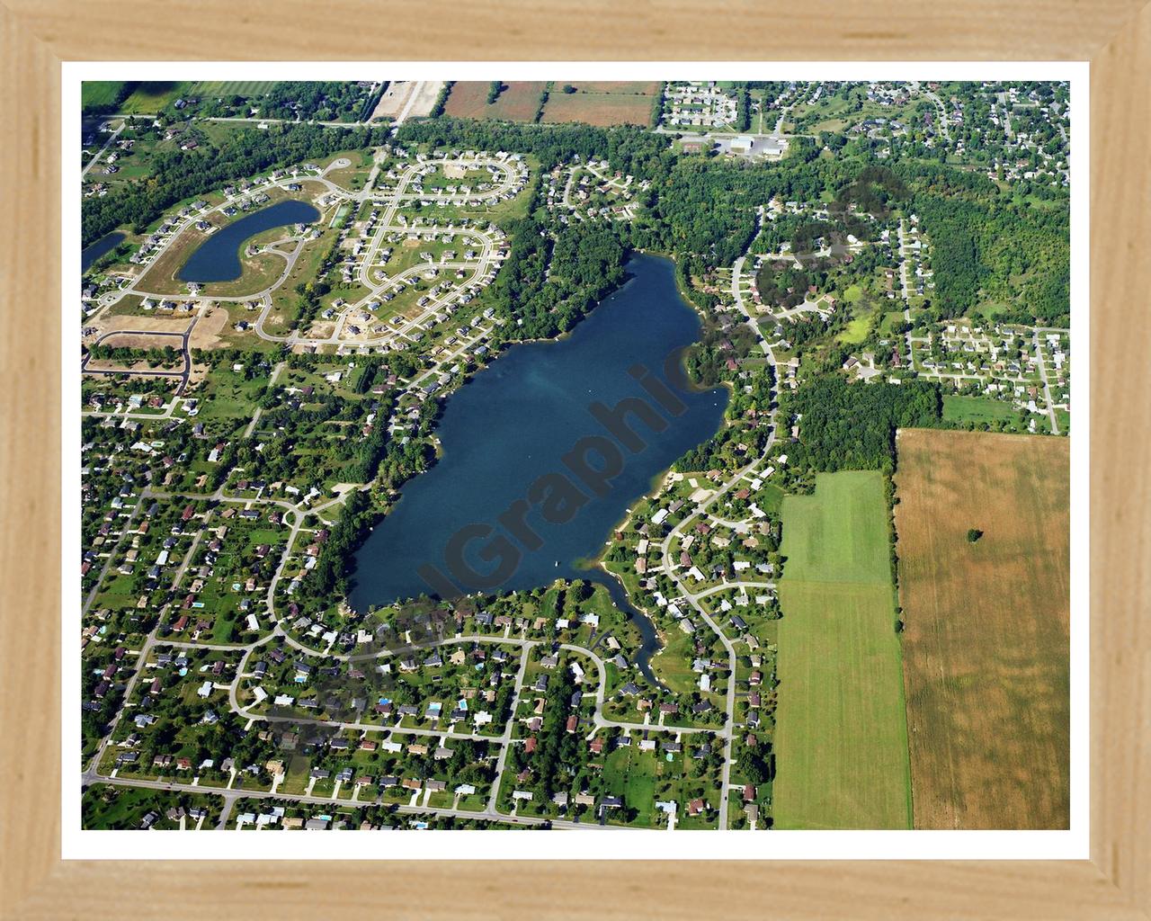 Aerial image of [5778] Lake Geneva in Clinton, MI with Natural Wood frame