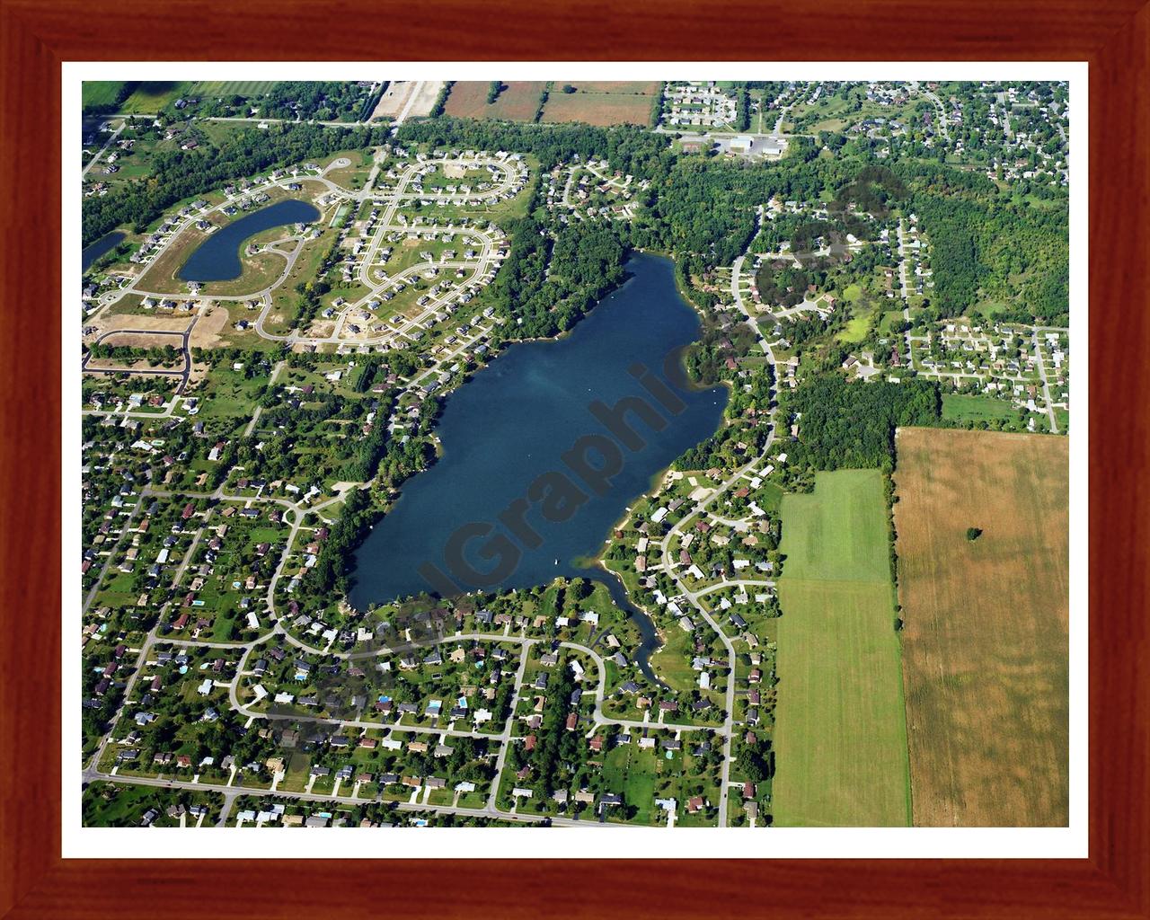 Aerial image of [5778] Lake Geneva in Clinton, MI with Cherry Wood frame