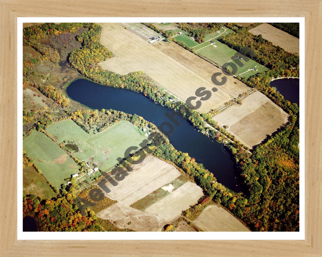 Aerial image of [5780] Geneva Lake in Allegan, MI with Natural Wood frame