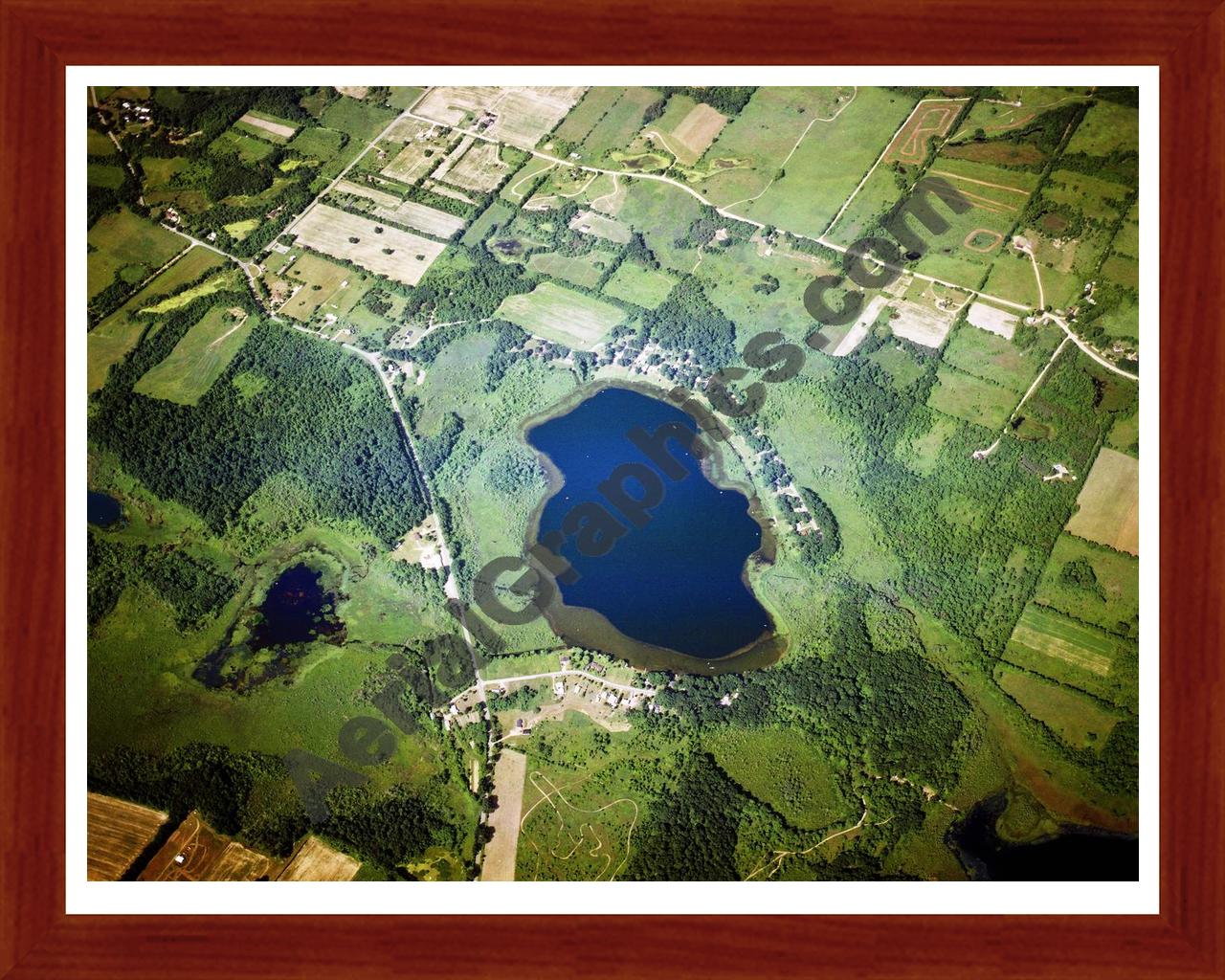 Aerial image of [5782] Gilkey Lake in Barry, MI with Cherry Wood frame