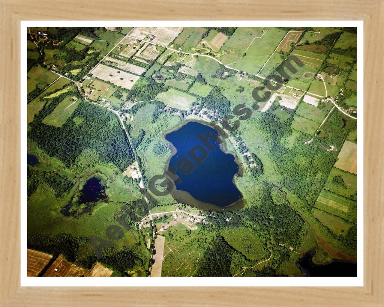 Aerial image of [5782] Gilkey Lake in Barry, MI with Natural Wood frame