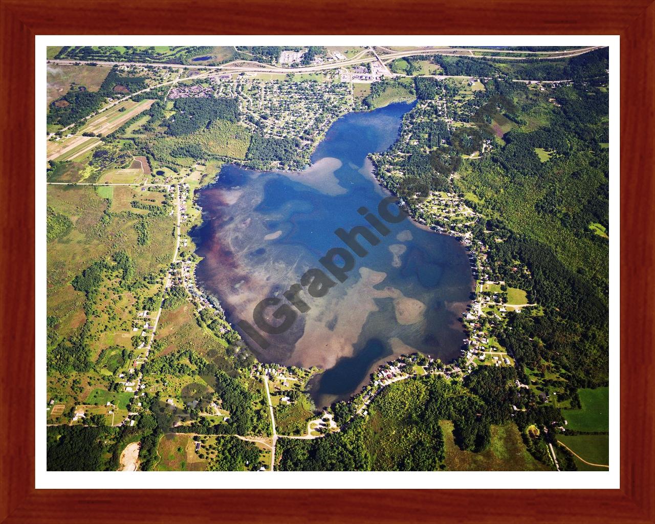 Aerial image of [5783] Gilletts Lake in Jackson, MI with Cherry Wood frame