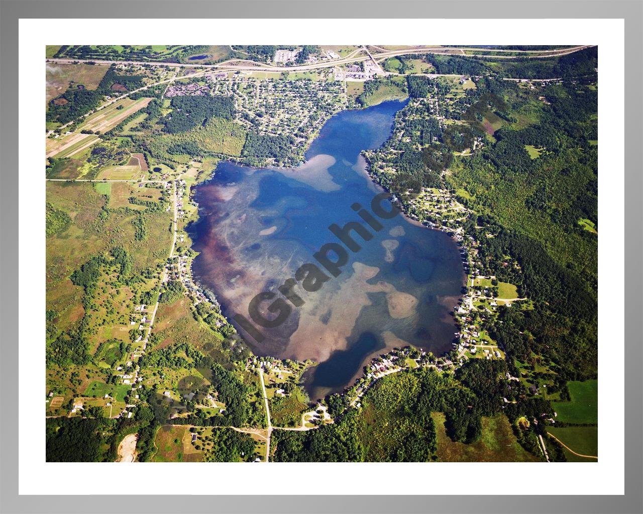 Aerial image of [5783] Gilletts Lake in Jackson, MI with Silver Metal frame