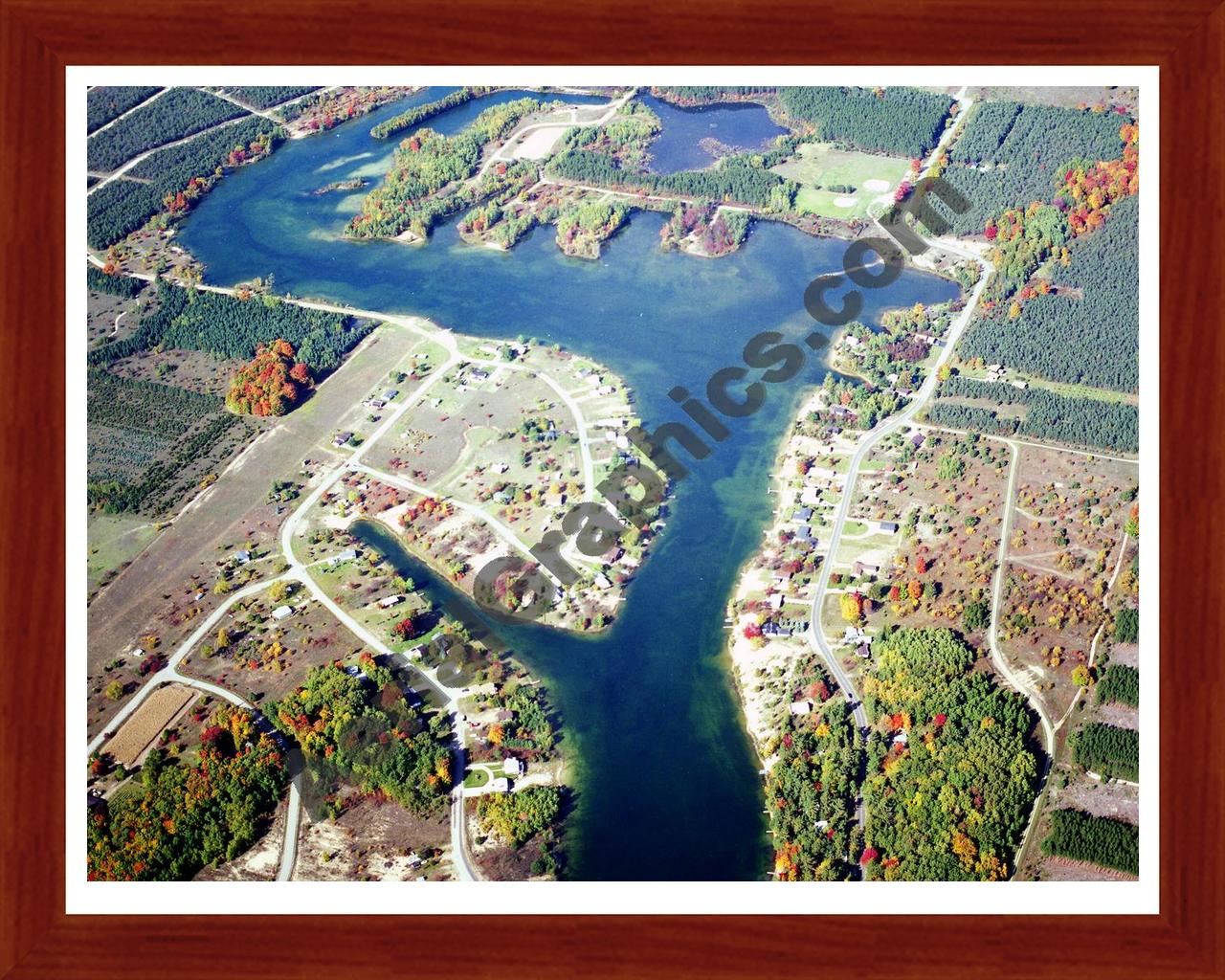 Aerial image of [5784] Lake Gitchegumee in Wexford, MI with Cherry Wood frame