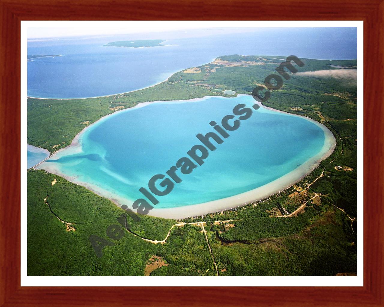 Aerial image of [5785] Glen Lake (Big) in Leelanau, MI with Cherry Wood frame