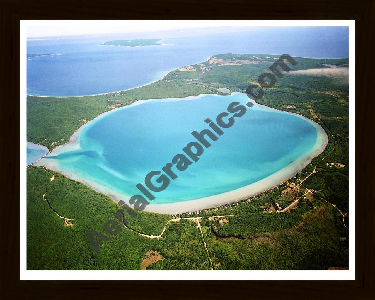 Aerial image of [5785] Glen Lake (Big) in Leelanau, MI with Black Wood frame