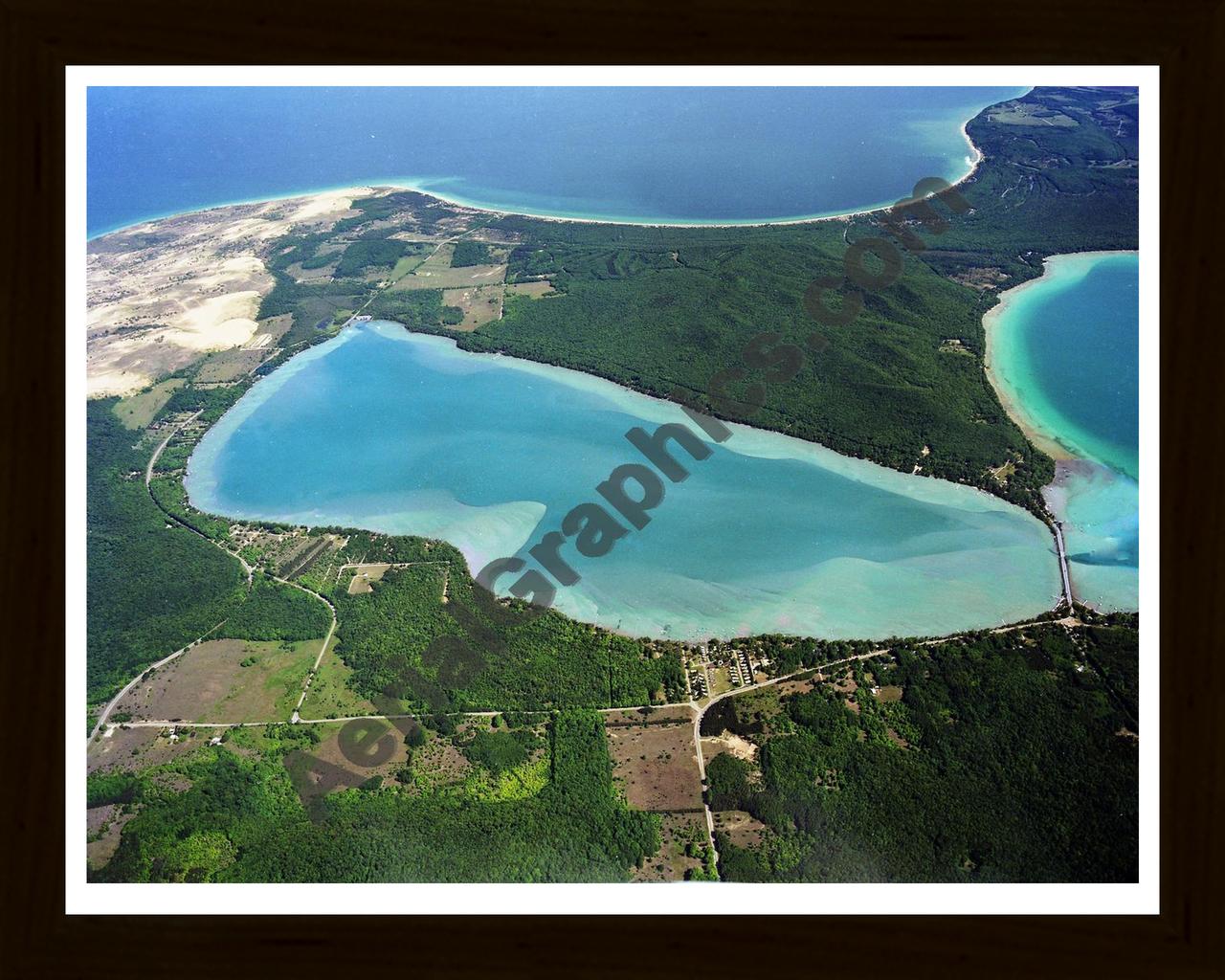 Aerial image of [5786] Little Glen in Leelanau, MI with Black Wood frame