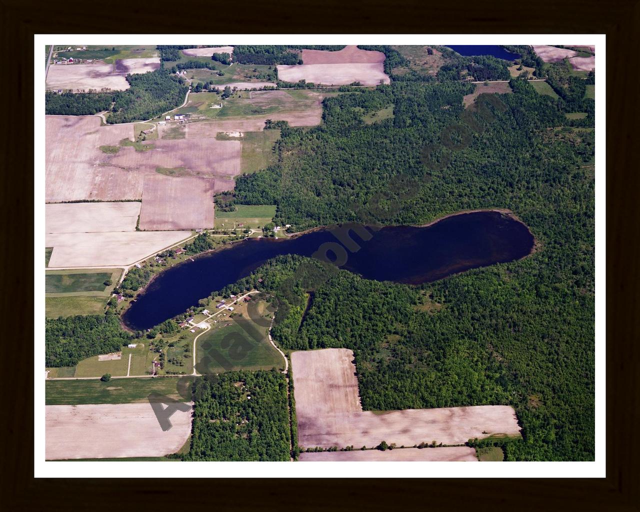 Aerial image of [5792] Half Moon Lake in Gratiot, MI with Black Wood frame