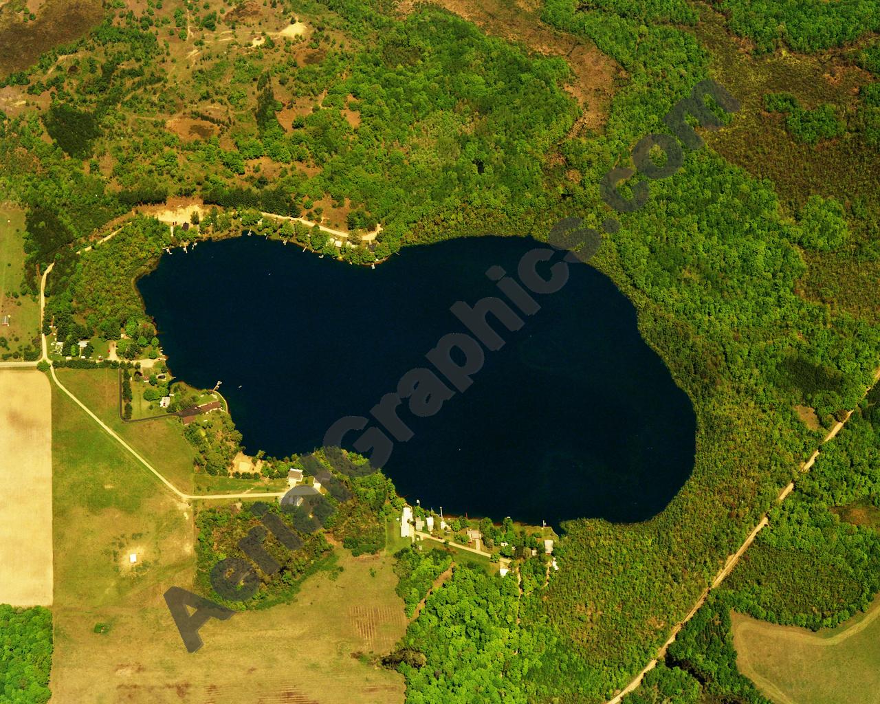 Aerial image of [5794] Halls Lake in Isabella, MI with Canvas Wrap frame