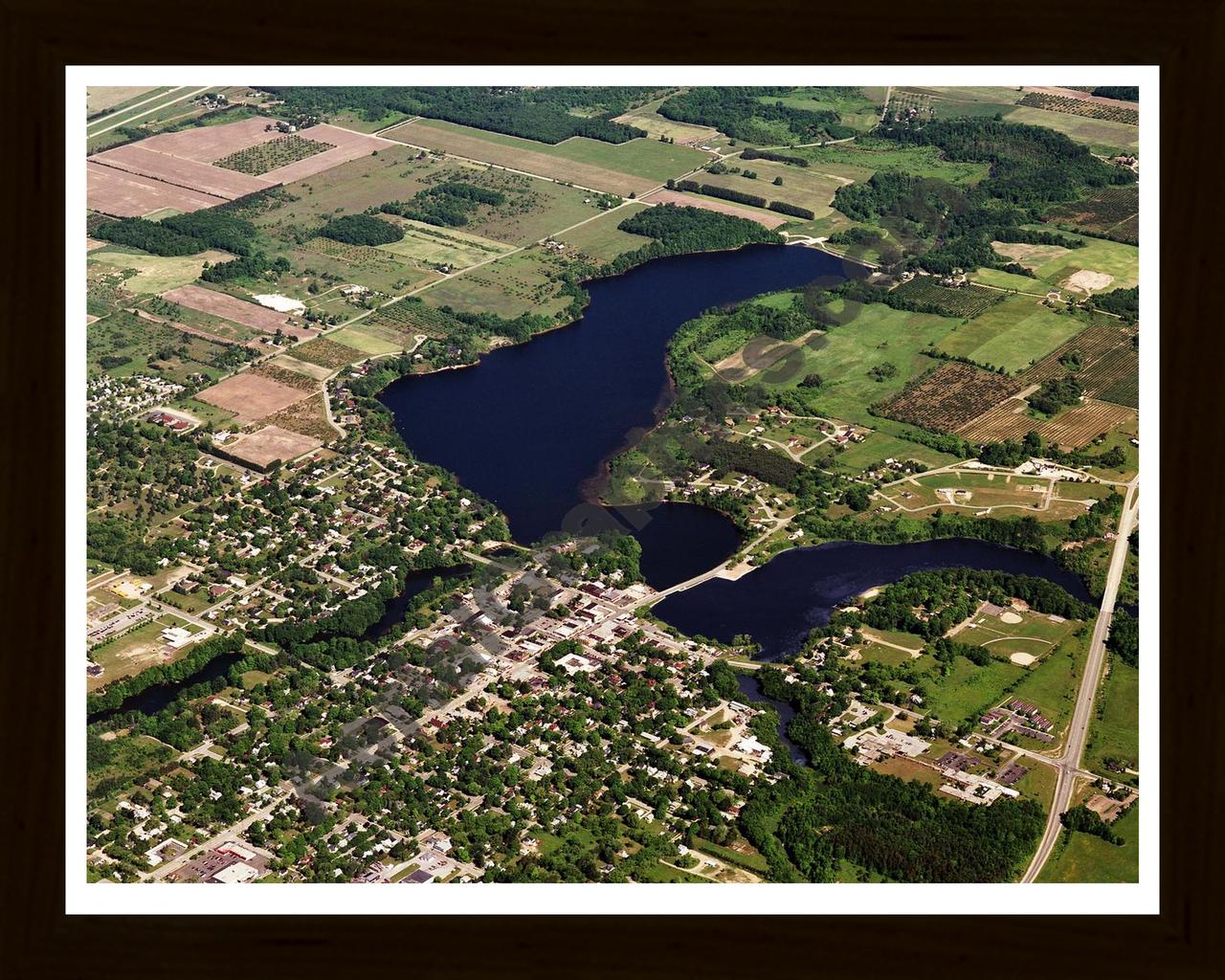 Aerial image of [5795] Hart Lake in Oceana, MI with Black Wood frame