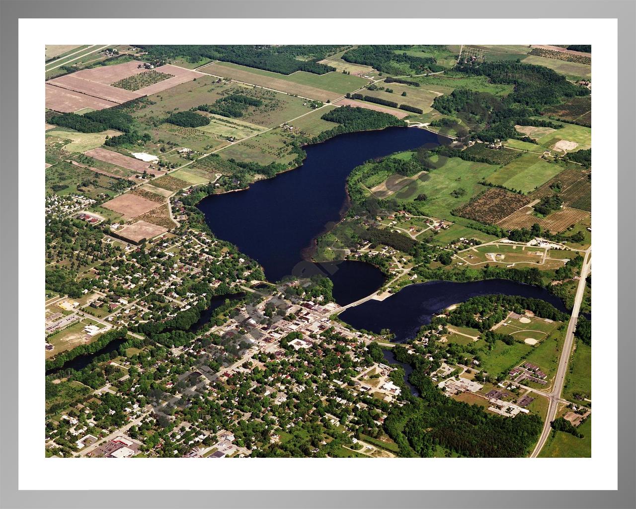 Aerial image of [5795] Hart Lake in Oceana, MI with Silver Metal frame