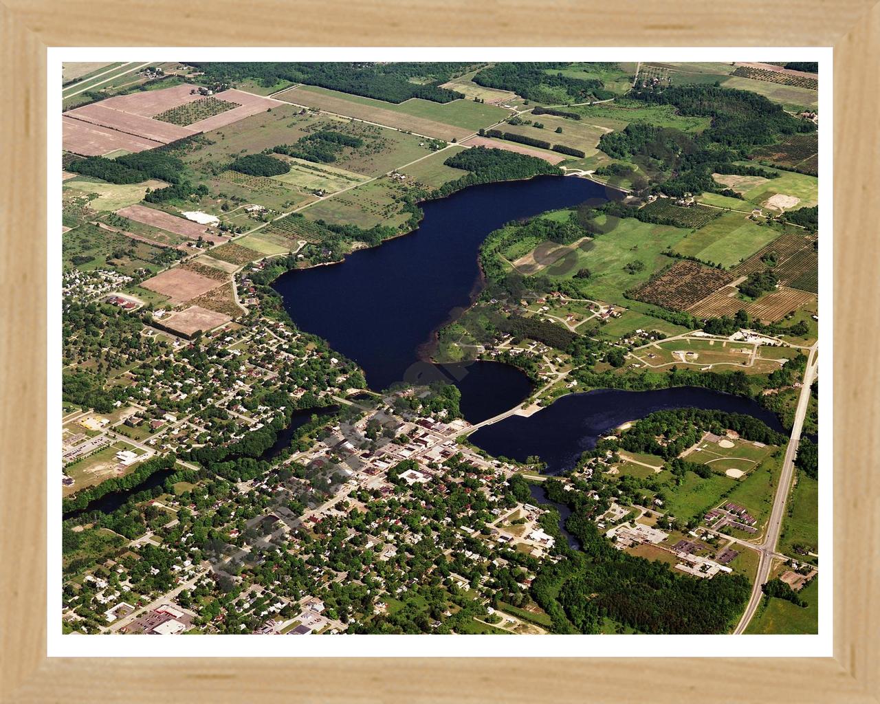 Aerial image of [5795] Hart Lake in Oceana, MI with Natural Wood frame