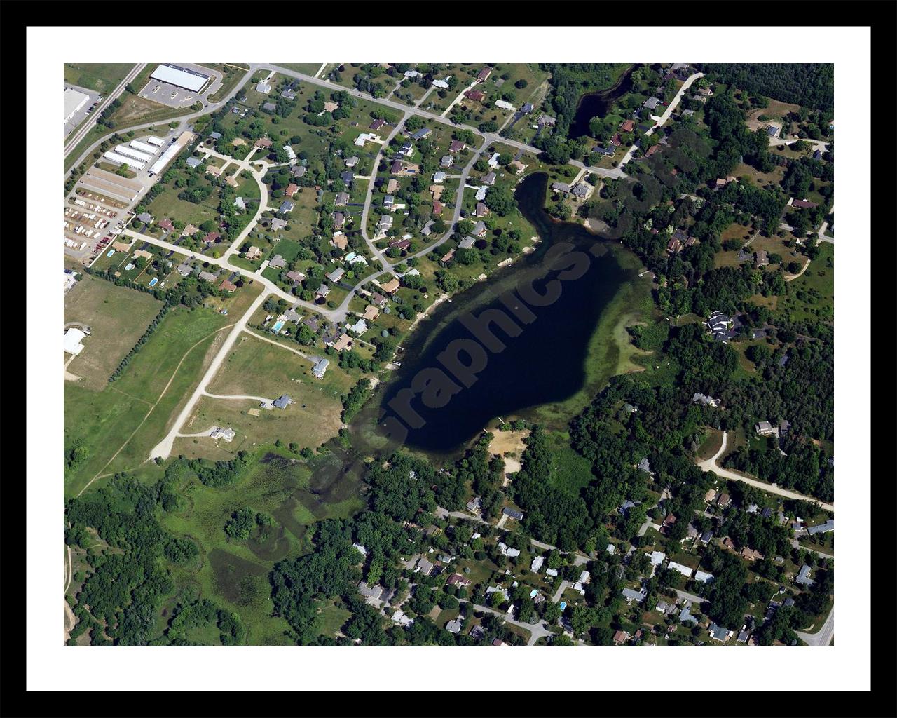 Aerial image of [5796] Harvey Lake in Oakland, MI with Black Metal frame