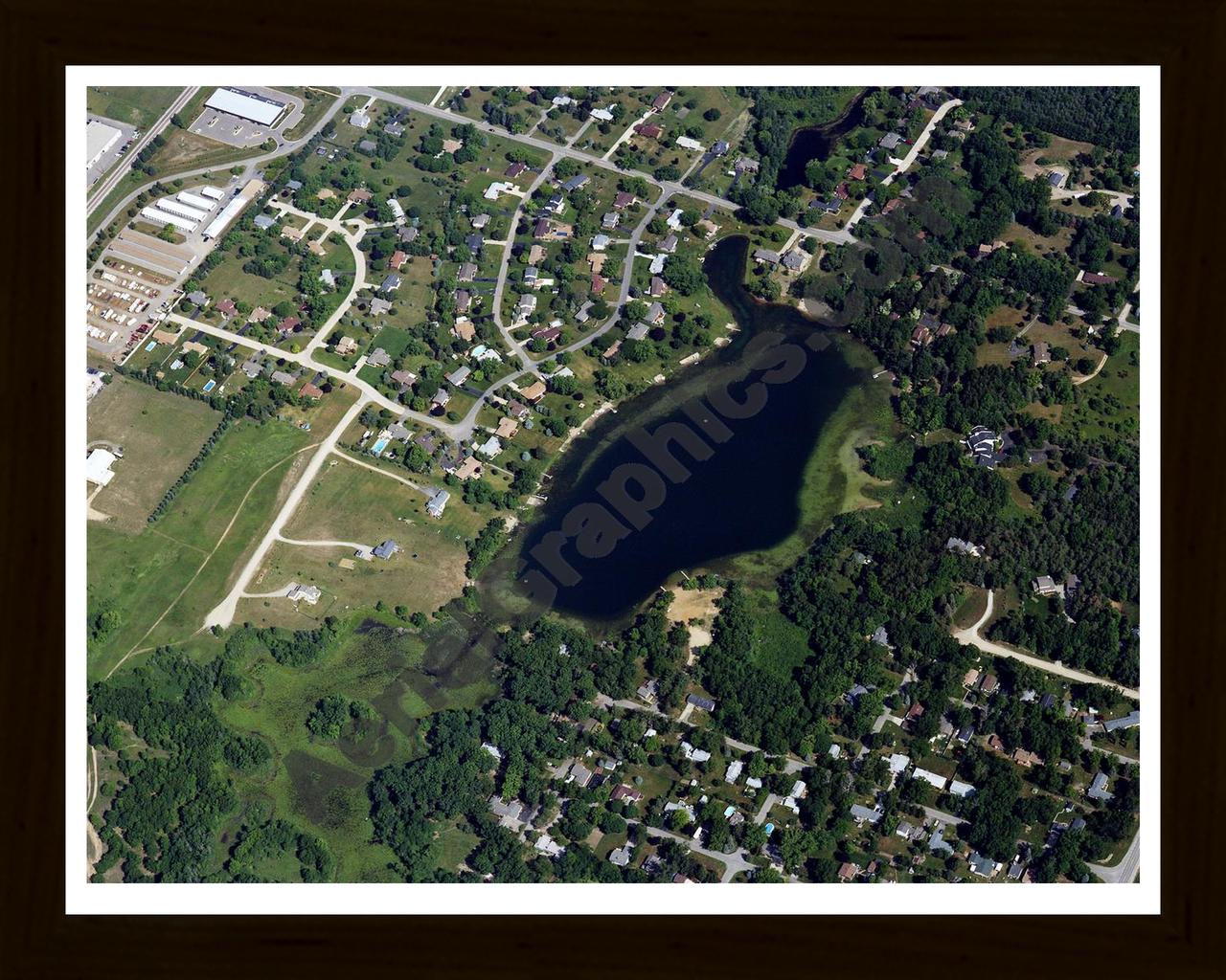 Aerial image of [5796] Harvey Lake in Oakland, MI with Black Wood frame