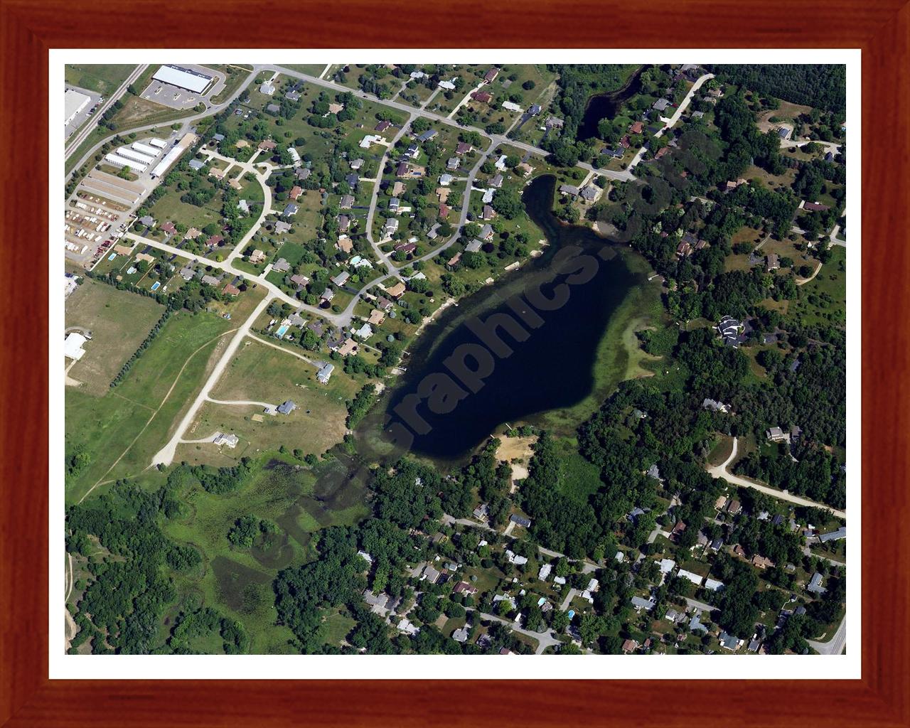 Aerial image of [5796] Harvey Lake in Oakland, MI with Cherry Wood frame