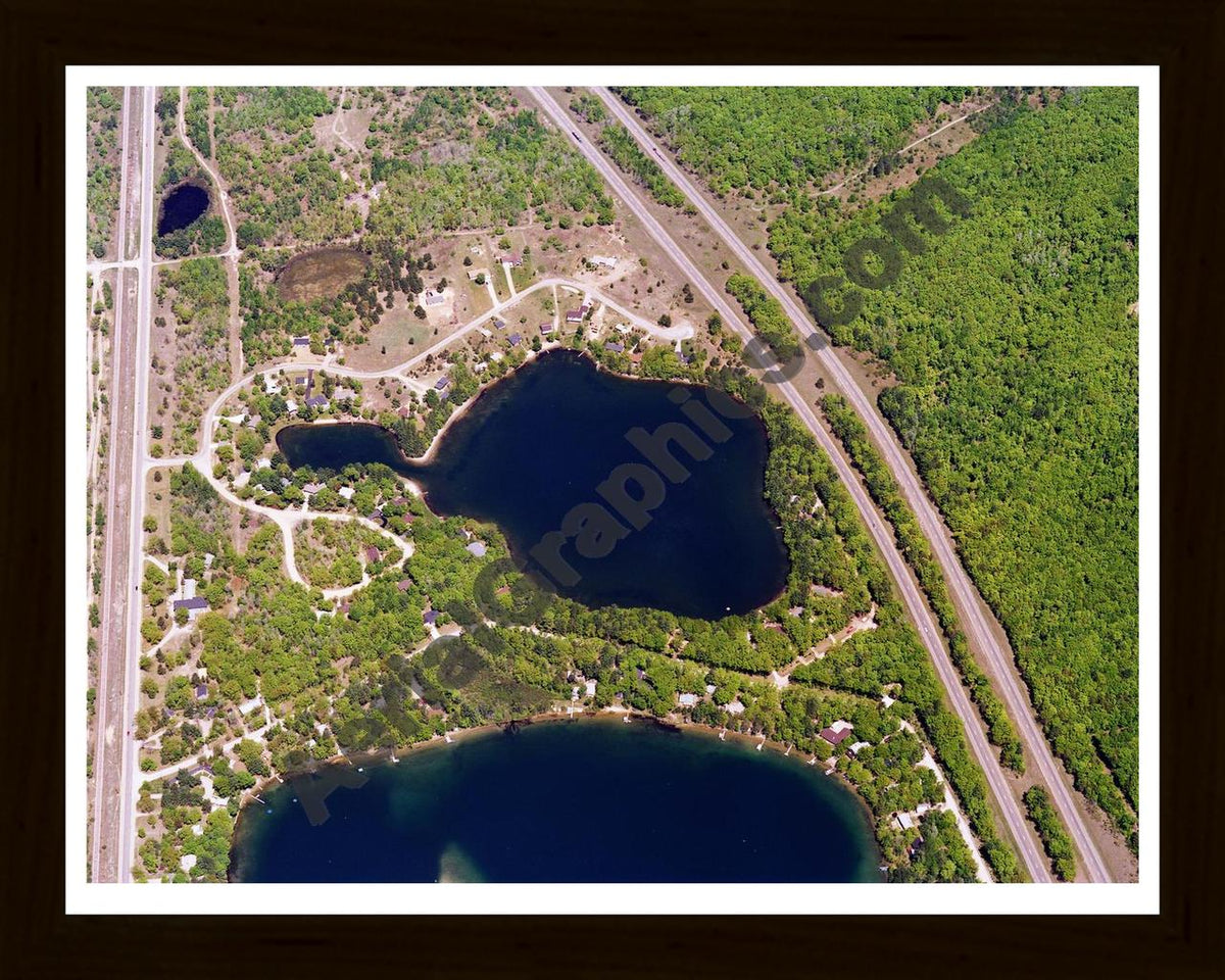 Aerial image of [5797] Hatch Lake in Otsego, MI with Black Wood frame