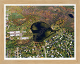 Aerial image of [5799] Hawk Lake in Oakland, MI with Natural Wood frame