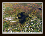 Aerial image of [5799] Hawk Lake in Oakland, MI with Black Wood frame