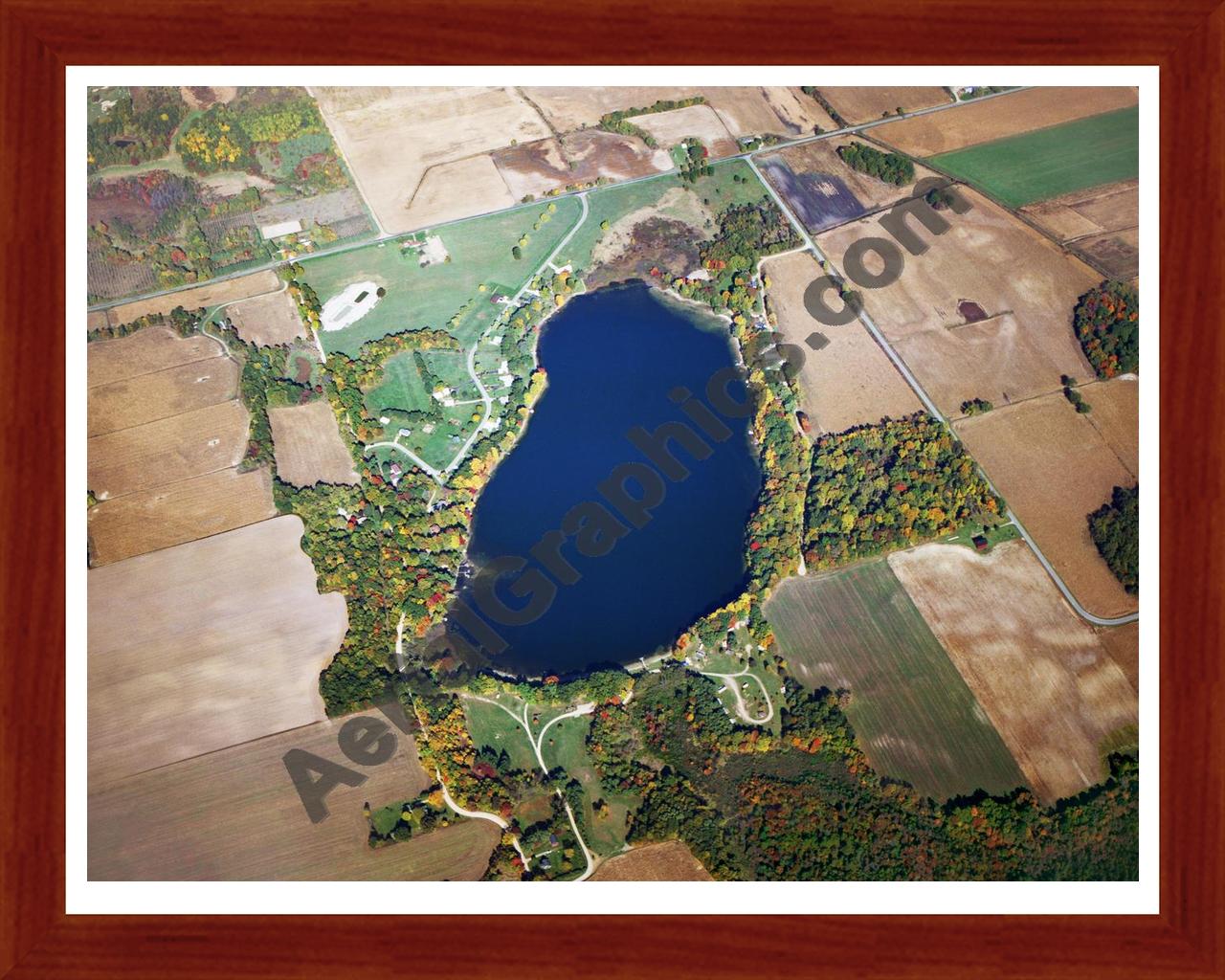 Aerial image of [5801] Hemlock Lake in Cass, MI with Cherry Wood frame