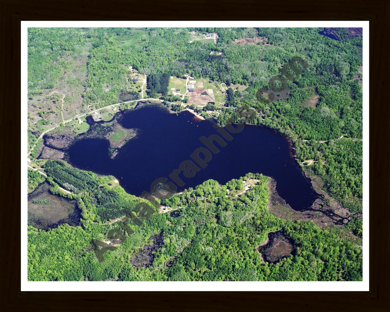 Aerial image of [5802] Hillsview Lake in Mecosta, MI with Black Wood frame