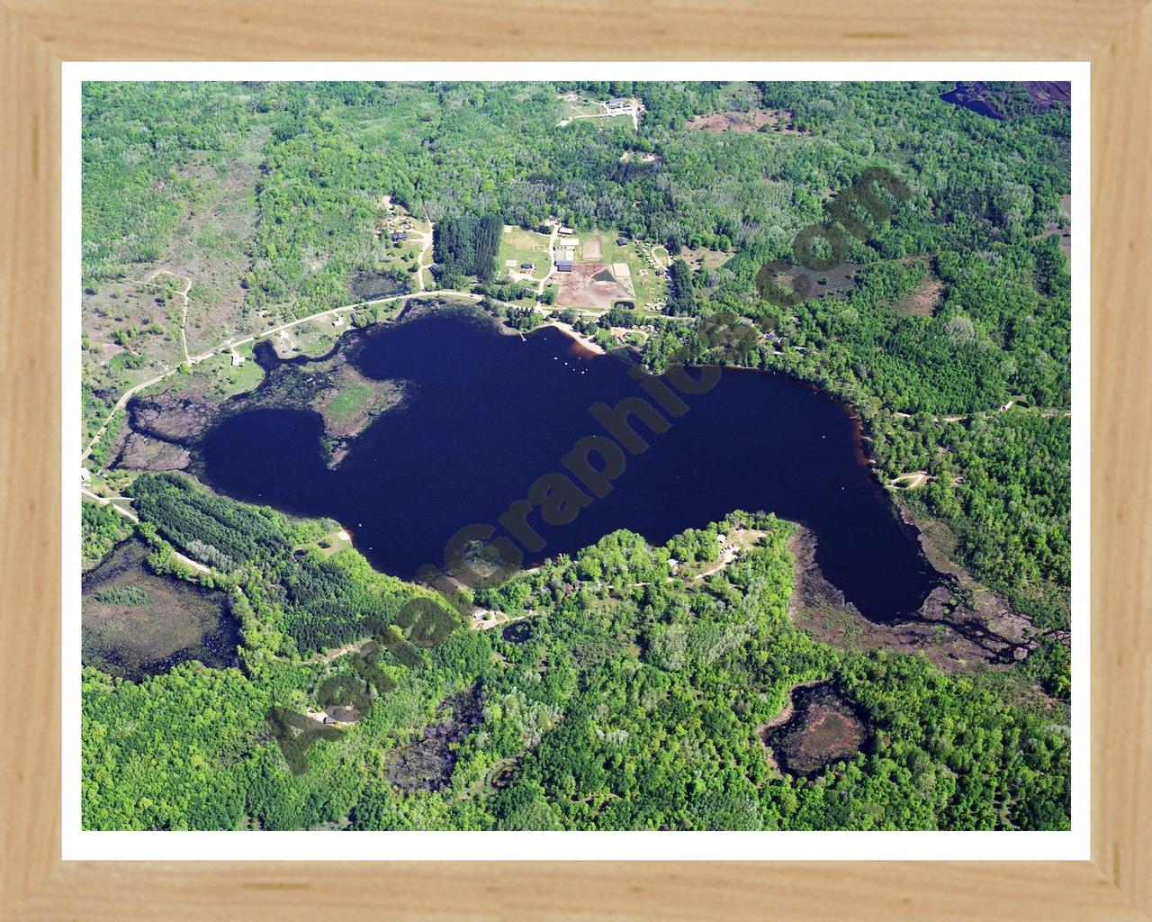 Aerial image of [5802] Hillsview Lake in Mecosta, MI with Natural Wood frame