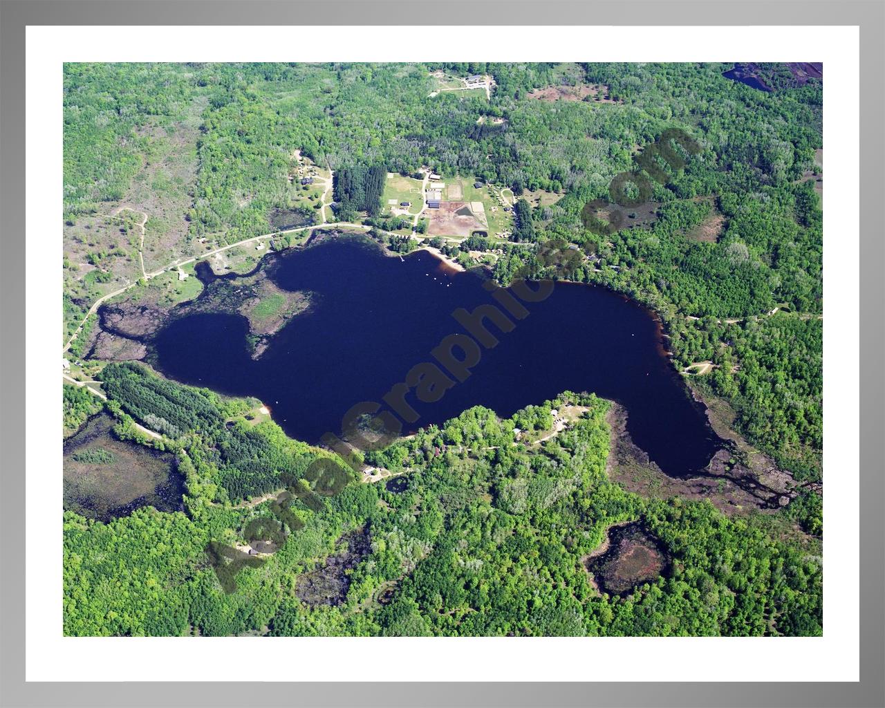 Aerial image of [5802] Hillsview Lake in Mecosta, MI with Silver Metal frame