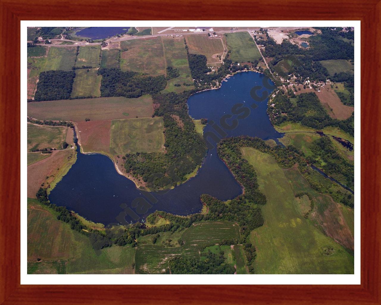 Aerial image of [5803] Hogback Lake in Steuben, MI with Cherry Wood frame