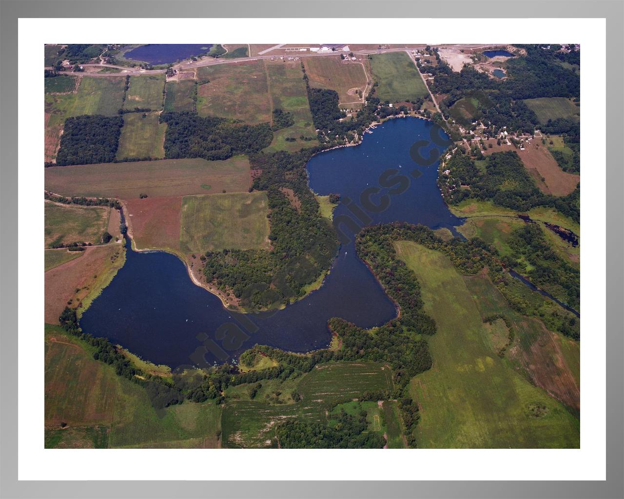 Aerial image of [5803] Hogback Lake in Steuben, MI with Silver Metal frame