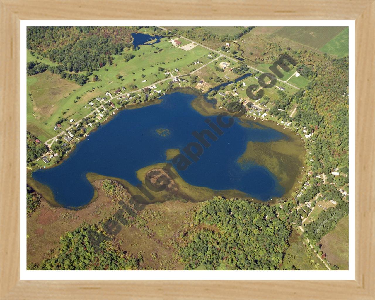 Aerial image of [5804] Holland Lake in Montcalm, MI with Natural Wood frame