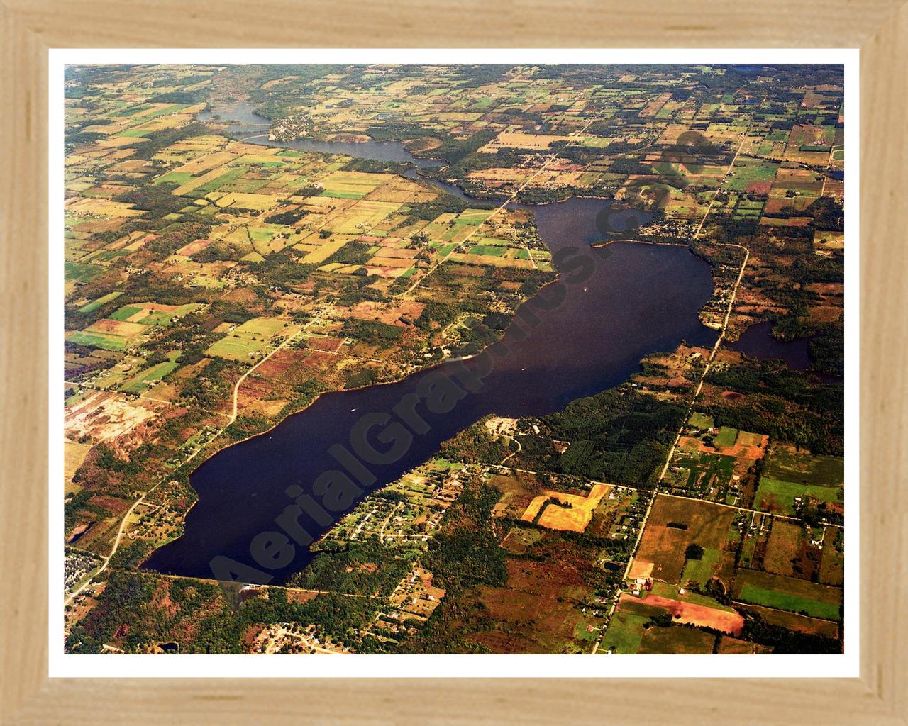 Aerial image of [5805] Holloway Reservoir in Lapeer, MI with Natural Wood frame