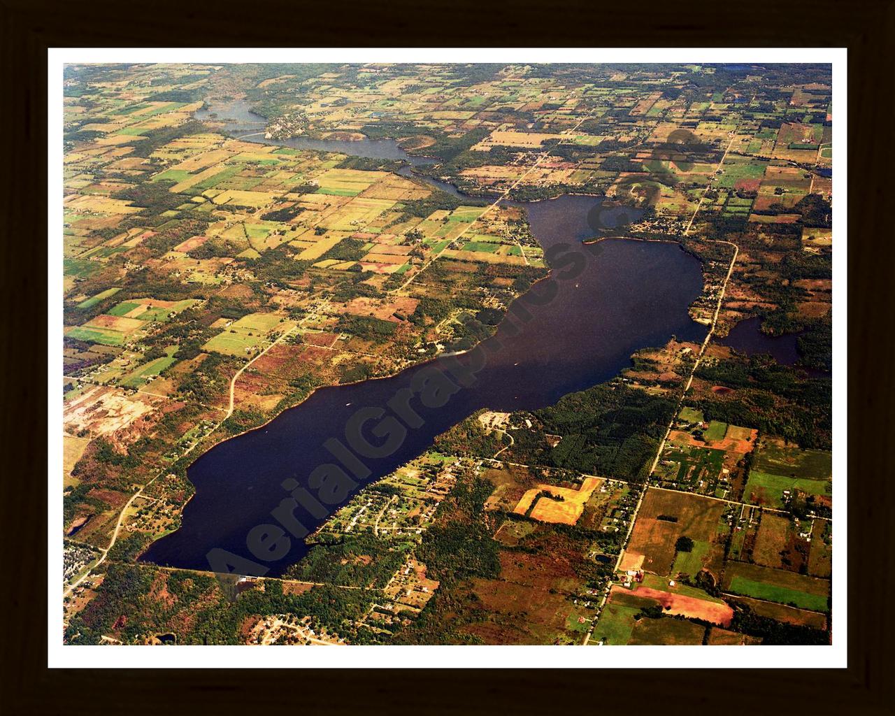 Aerial image of [5805] Holloway Reservoir in Lapeer, MI with Black Wood frame