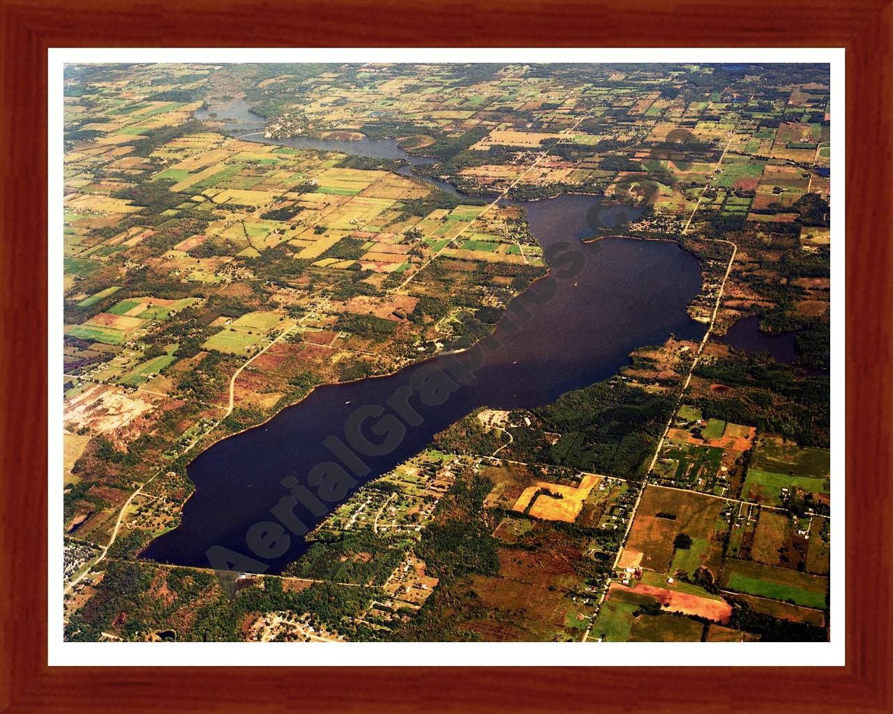 Aerial image of [5805] Holloway Reservoir in Lapeer, MI with Cherry Wood frame