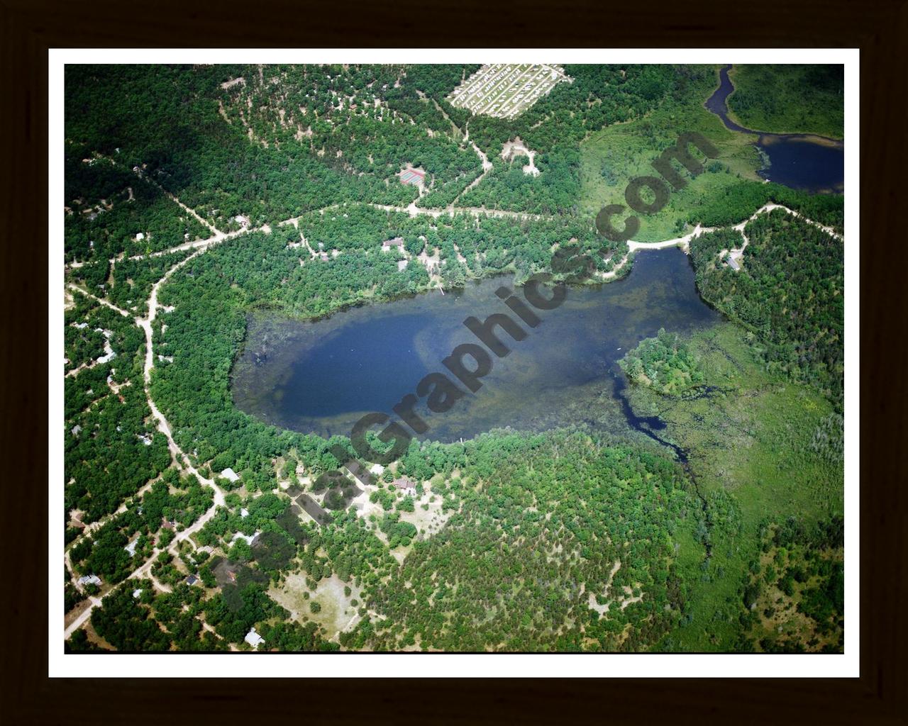 Aerial image of [5807] Wildfowl Lake in Montmorency, MI with Black Wood frame