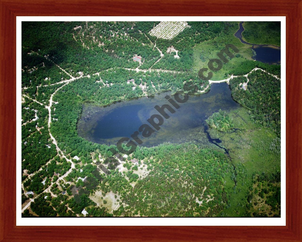 Aerial image of [5807] Wildfowl Lake in Montmorency, MI with Cherry Wood frame