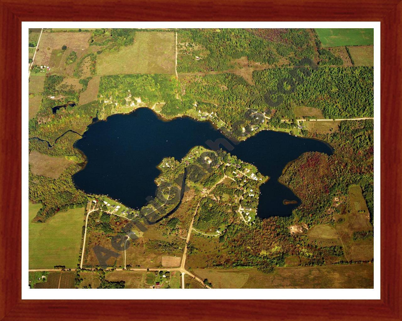 Aerial image of [5809] Horseshoe Lake in Montcalm, MI with Cherry Wood frame