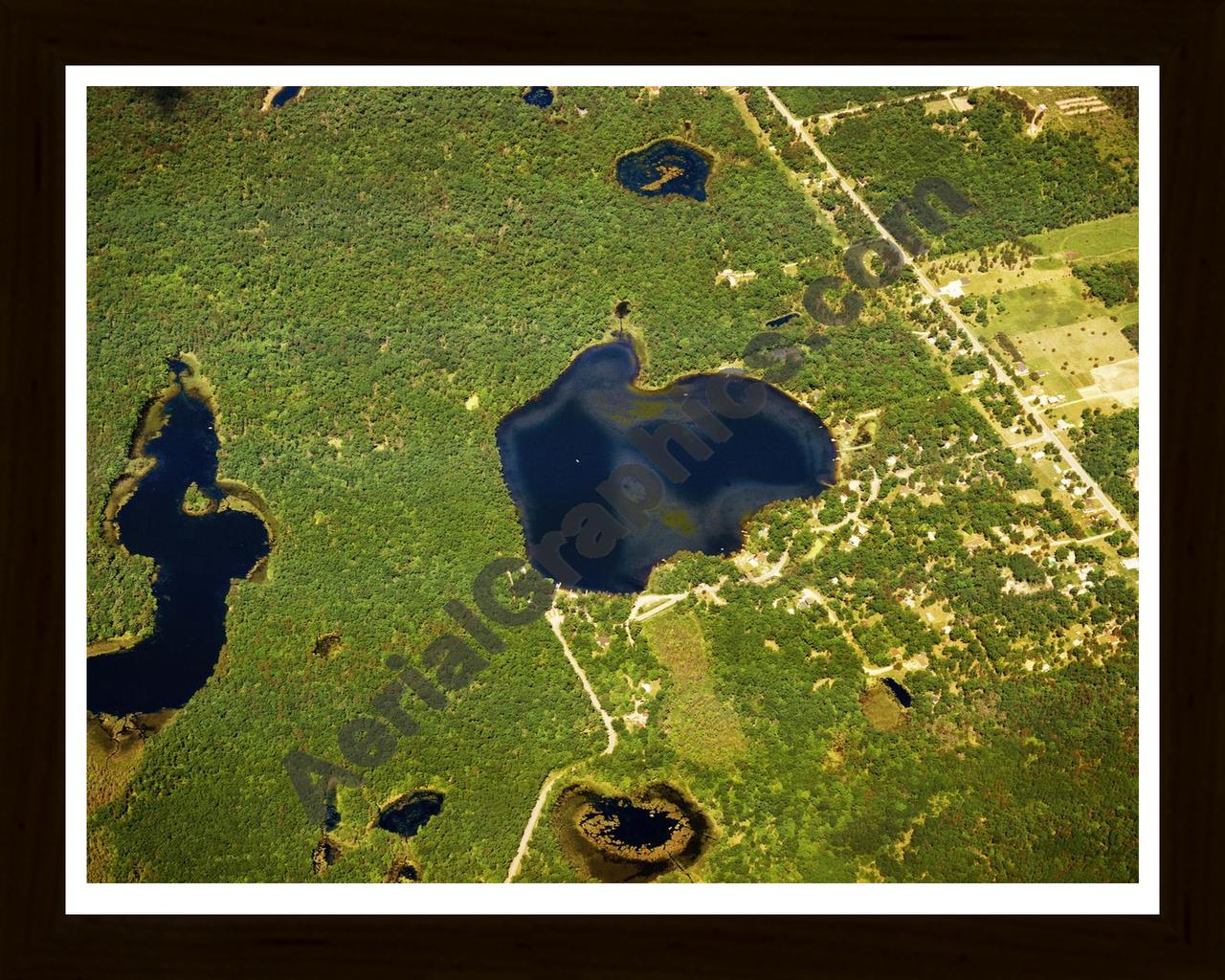 Aerial image of [5810] Horseshoe Lake in Ogemaw, MI with Black Wood frame