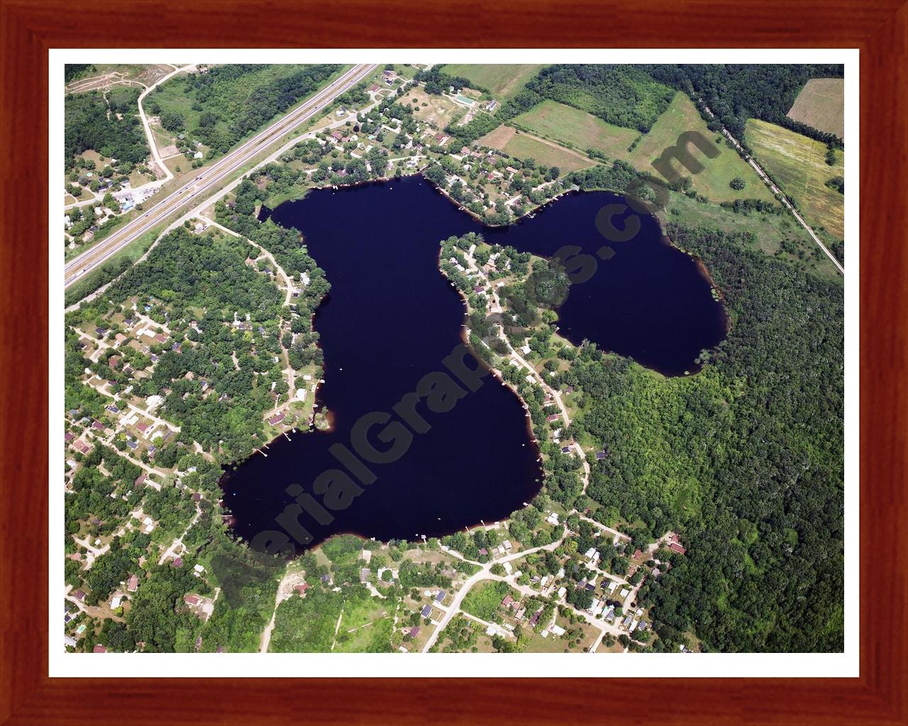 Aerial image of [5811] Horseshoe Lake in Washtenaw, MI with Cherry Wood frame