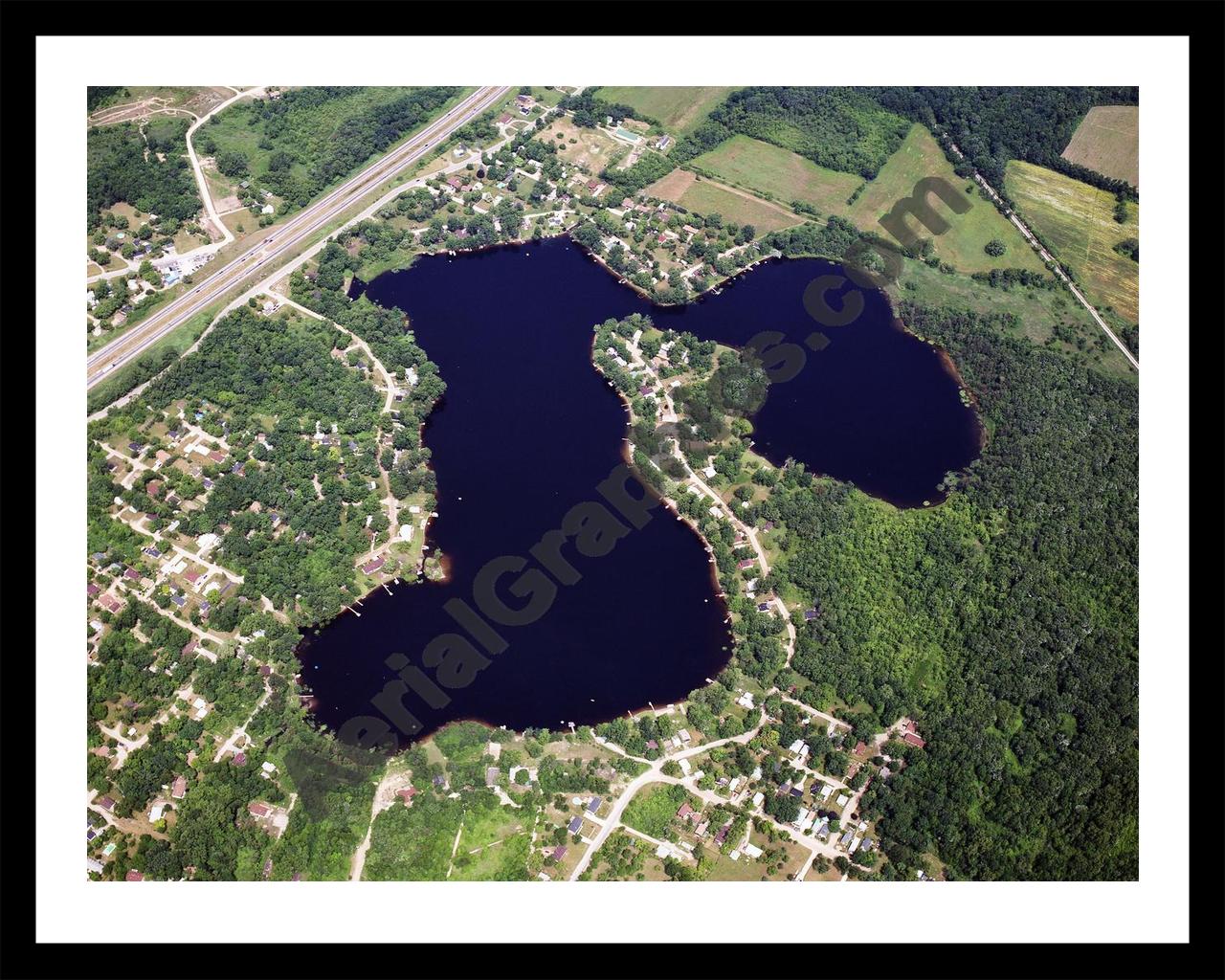 Aerial image of [5811] Horseshoe Lake in Washtenaw, MI with Black Metal frame