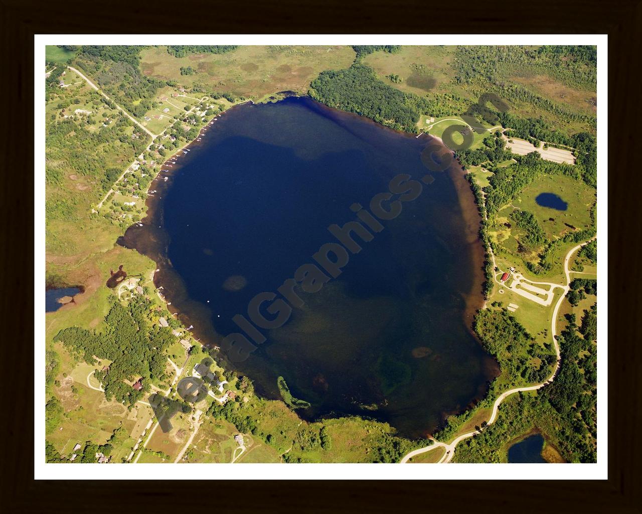 Aerial image of [5815] Independence Lake in Washtenaw, MI with Black Wood frame