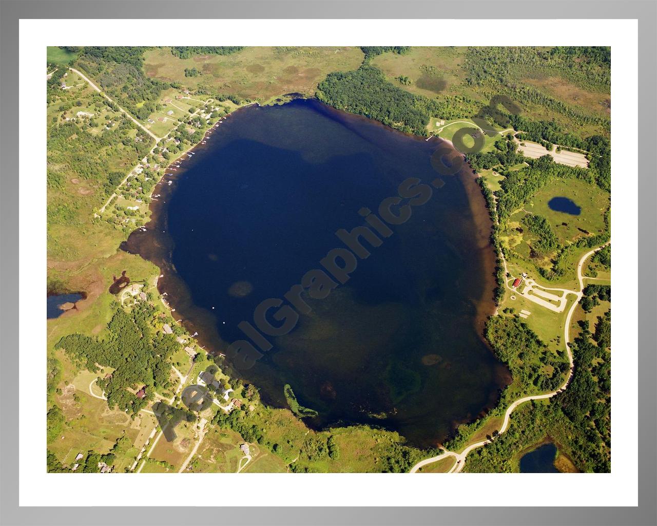 Aerial image of [5815] Independence Lake in Washtenaw, MI with Silver Metal frame