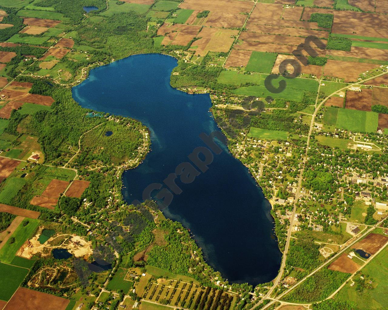 Aerial image of [5820] Jordan Lake in Barry, MI with Canvas Wrap frame