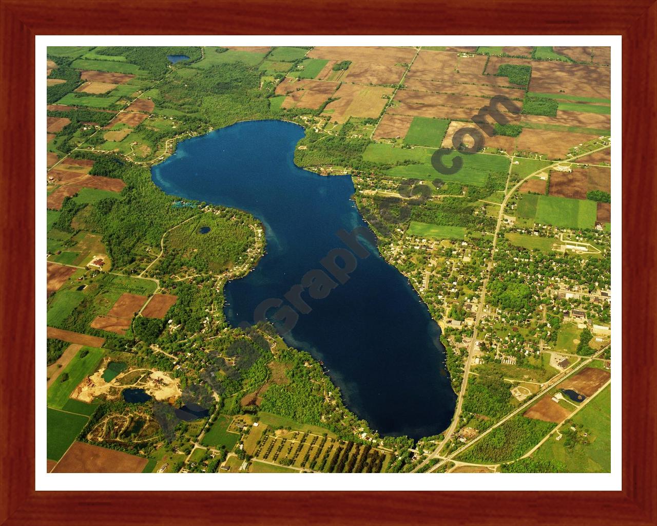 Aerial image of [5820] Jordan Lake in Barry, MI with Cherry Wood frame