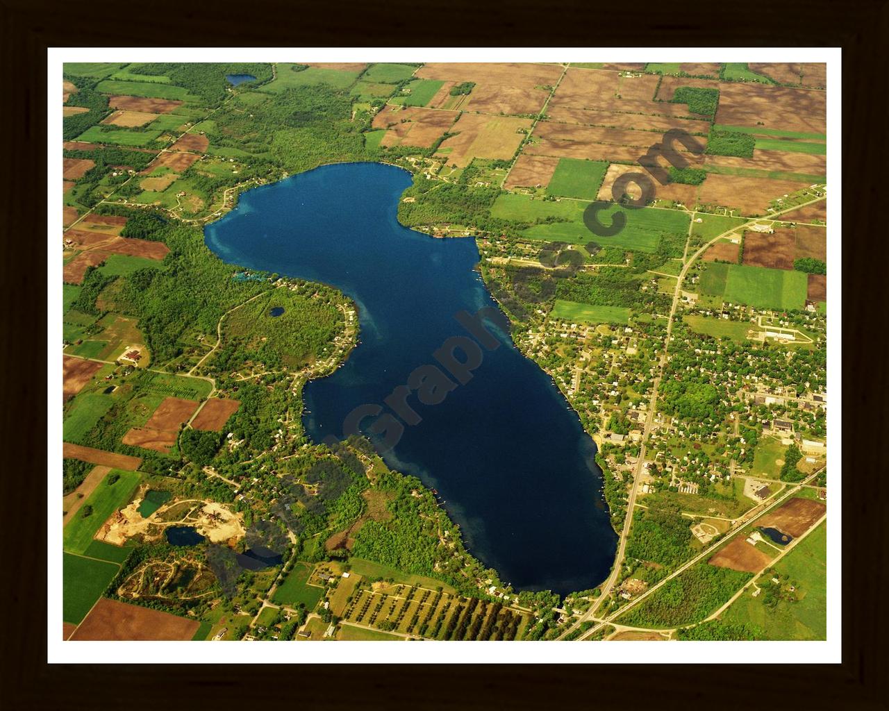 Aerial image of [5820] Jordan Lake in Barry, MI with Black Wood frame