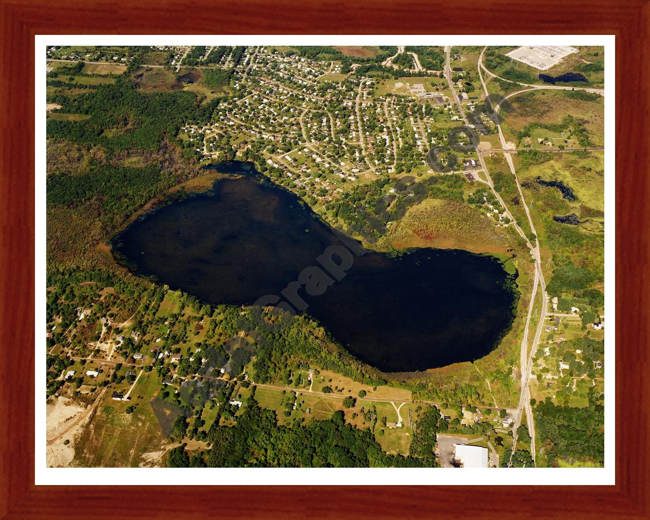 Aerial image of [5821] Judah Lake in Oakland, MI with Cherry Wood frame