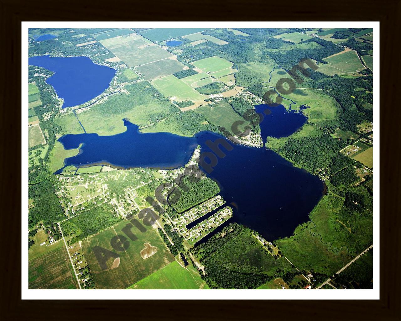 Aerial image of [5822] Juno Lake in Cass, MI with Black Wood frame