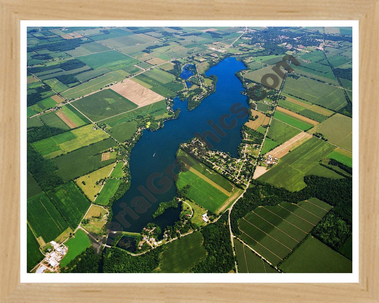 Aerial image of [5827] Union Lake in Branch, MI with Natural Wood frame