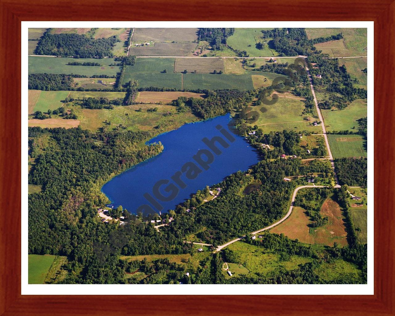 Aerial image of [5828] Lacey Lake in Eaton County, MI with Cherry Wood frame