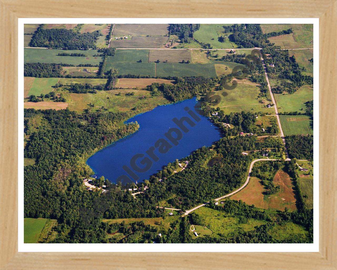 Aerial image of [5828] Lacey Lake in Eaton County, MI with Natural Wood frame